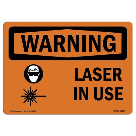 SIGNMISSION OSHA WARNING Sign, Laser In Use W/ Symbol, 24in X 18in Decal, 24" W, 18" H, Landscape OS-WS-D-1824-L-12231